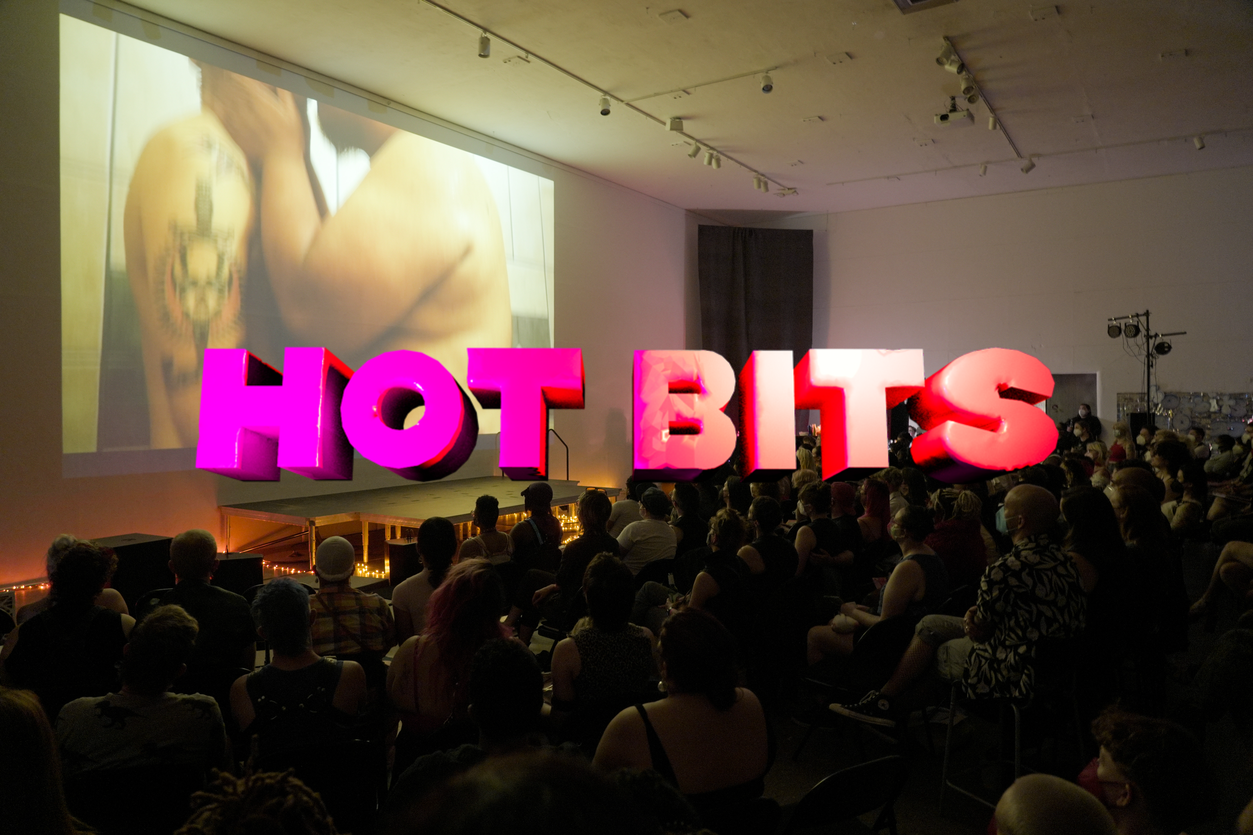 A promo graphic for Hot Bits that features a film screening.
